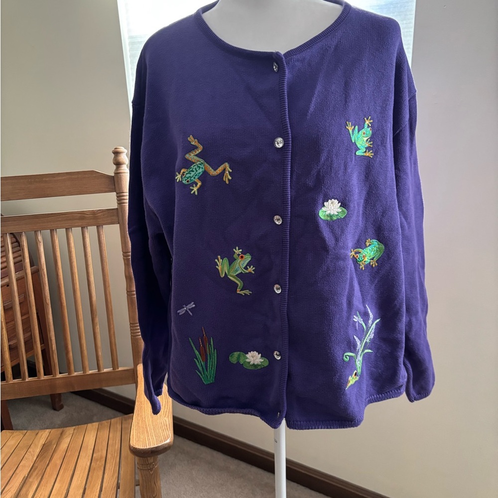 Tia Designs Appliqued Bejeweled Purple Long Sleeved Sweater.  Sz 3X